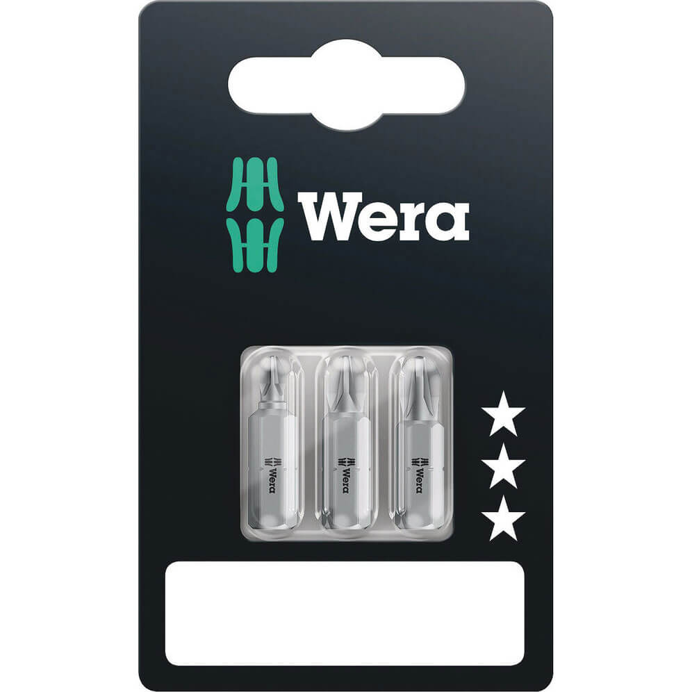 Image of Wera 855/1Z SB Extra Tough Screwdriver Bits Assorted Pozi 25mm Pack of 3