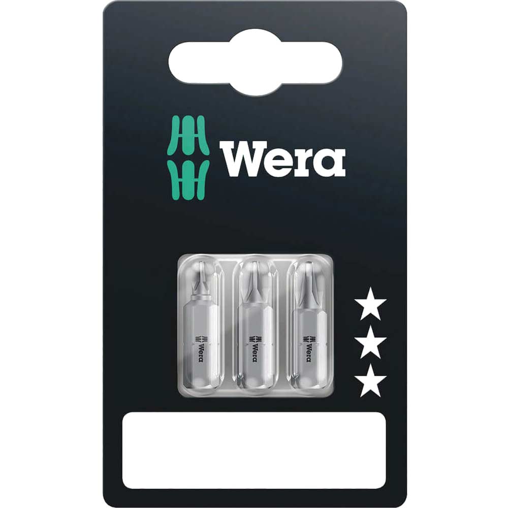 Image of Wera 855/1Z SB Extra Tough Screwdriver Bits Assorted Pozi 25mm Pack of 3