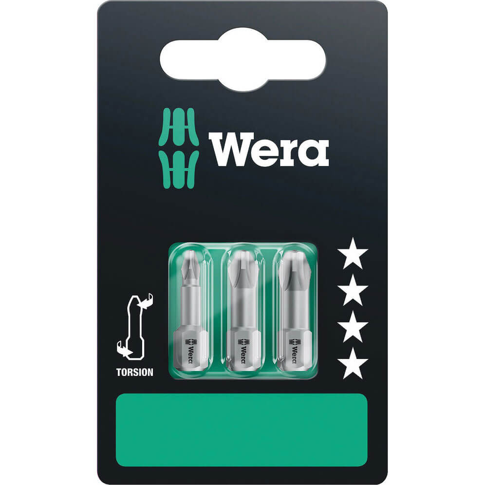 Image of Wera Torsion Phillips Screwdriver Bits Assorted Phillips 25mm Pack of 3