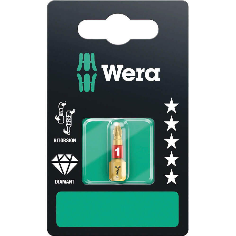 Image of Wera BiTorsion Diamond Phillips Screwdriver Bits PH1 25mm Pack of 1