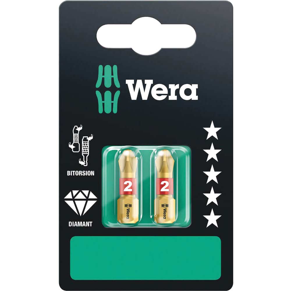 Image of Wera BiTorsion Diamond Phillips Screwdriver Bits PH2 25mm Pack of 2