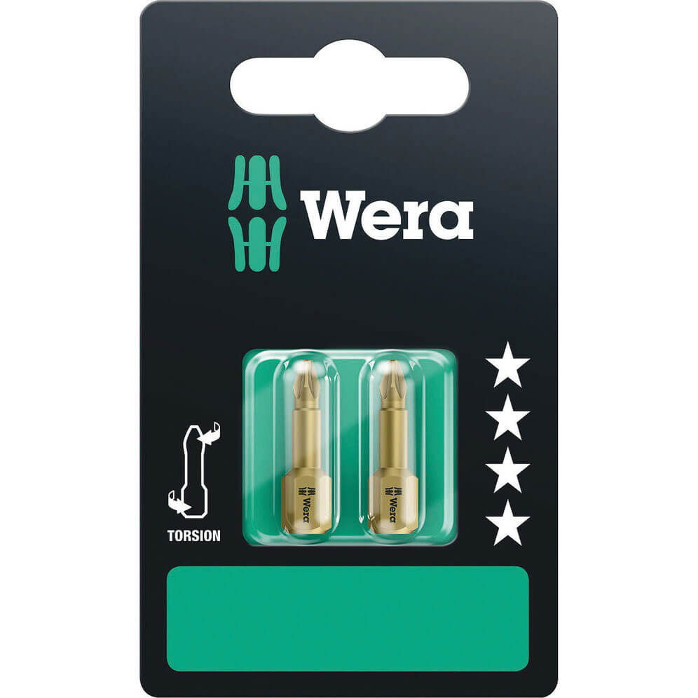 Image of Wera Torsion Extra Hard Pozi Screwdriver Bits PZ1 25mm Pack of 2