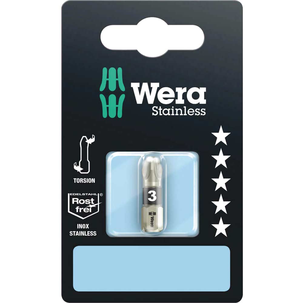 Photos - Bits / Sockets Wera Torsion Stainless Steel Pozi Screwdriver Bit PZ3 25mm Pack of 1 3855/ 