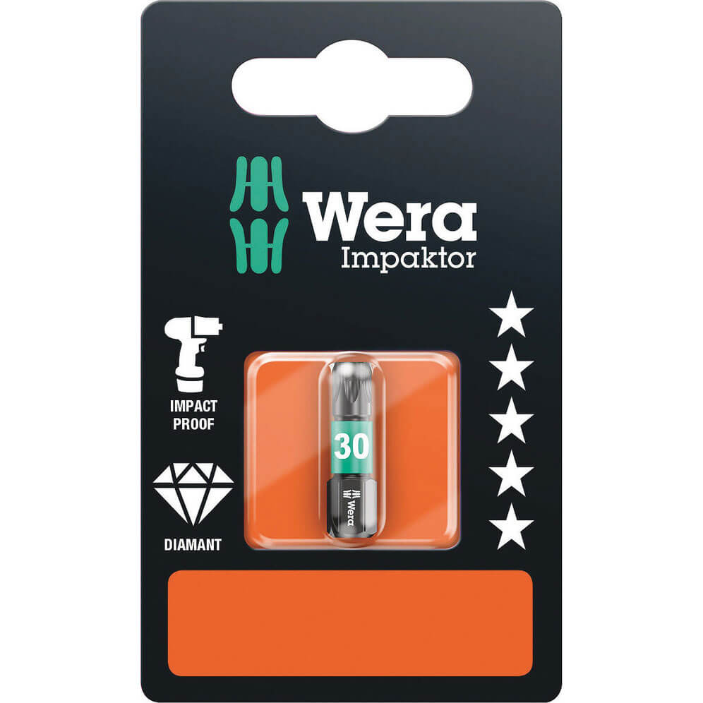Image of Wera Impaktor Torx Screwdriver Bits T30 25mm Pack of 1