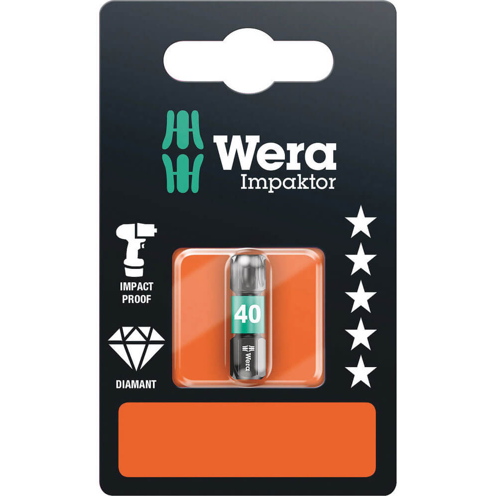 Image of Wera Impaktor Torx Screwdriver Bits T40 25mm Pack of 1