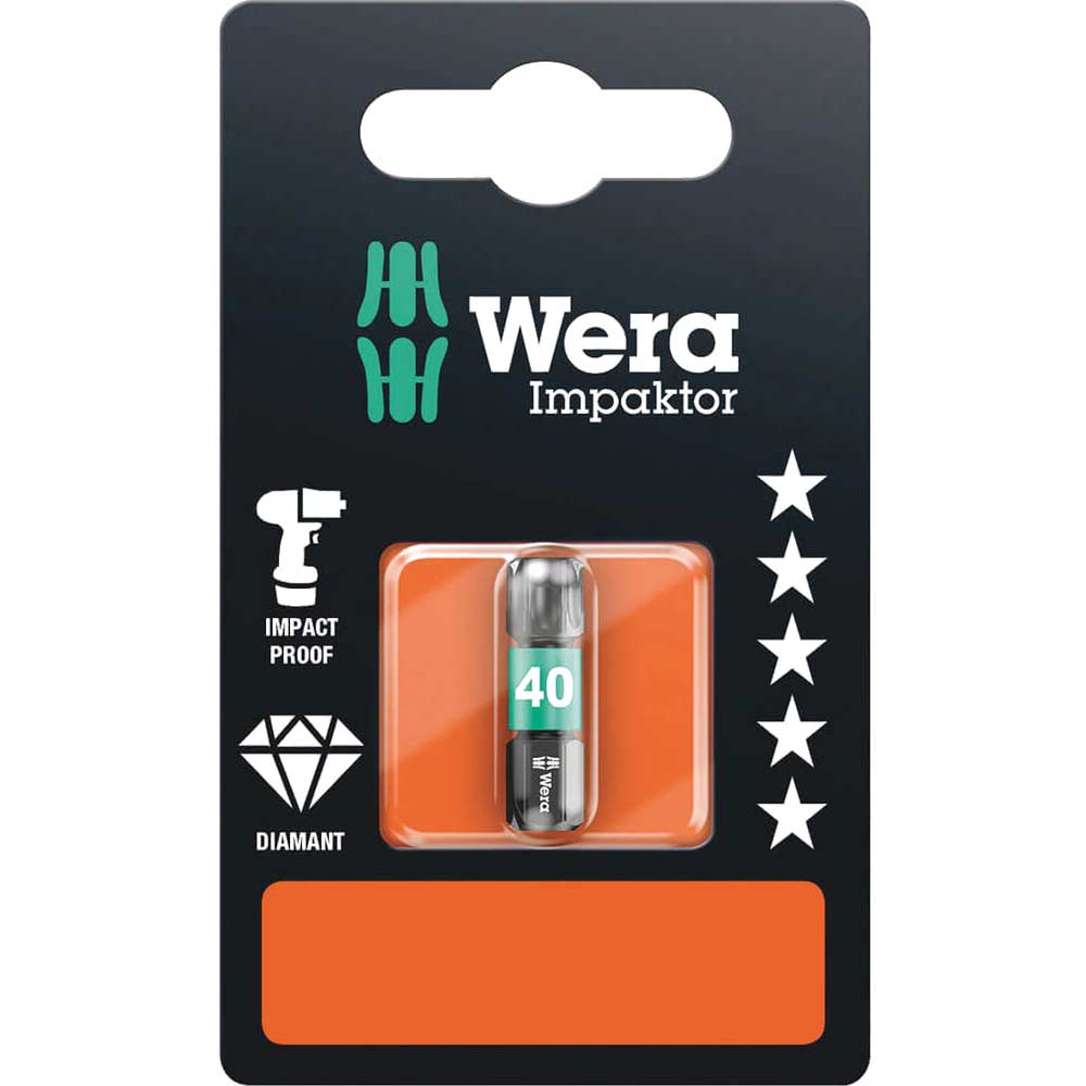 Image of Wera Impaktor Torx Screwdriver Bits T40 25mm Pack of 1