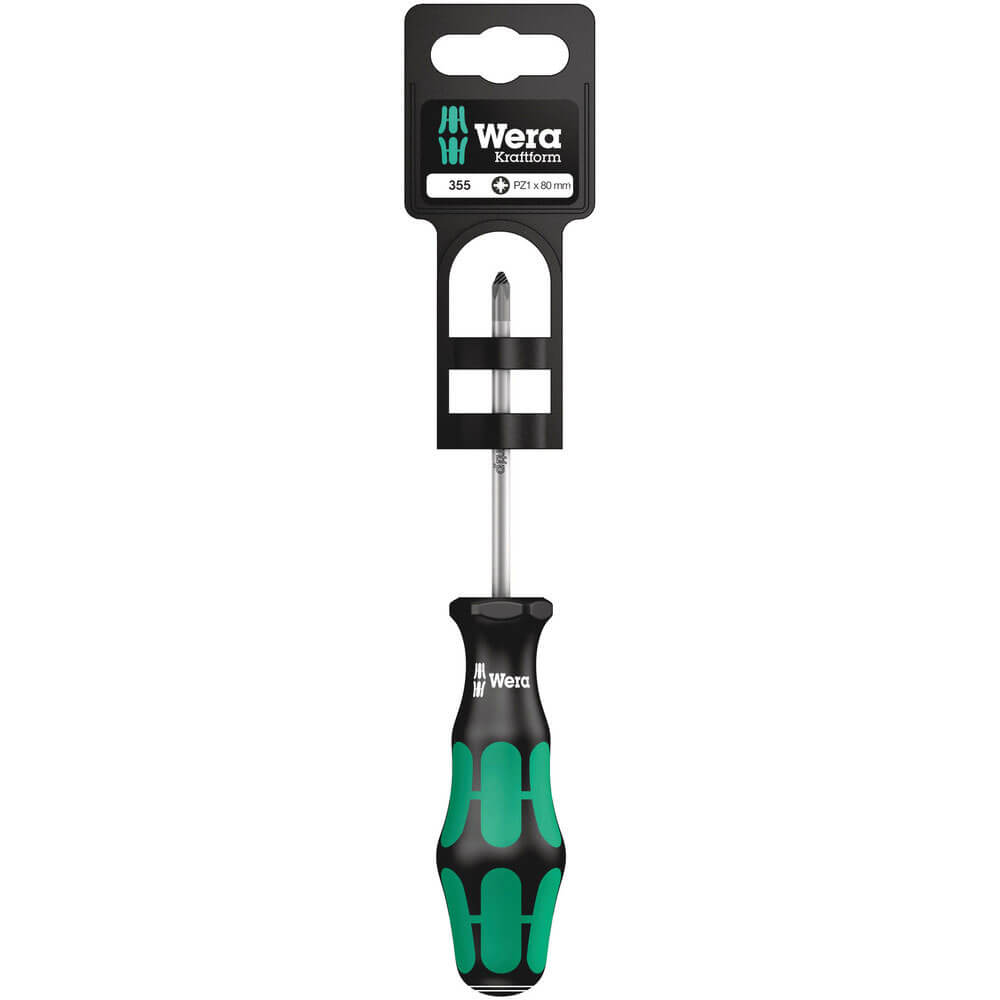 Image of Wera 355 PZ SB Kraftform Plus Pozi Screwdriver PZ1 80mm