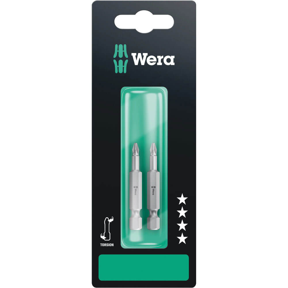 Image of Wera 851/4TZ SB Torsion Extra Hard Phillips Screwdriver Bits PH1 50mm Pack of 2