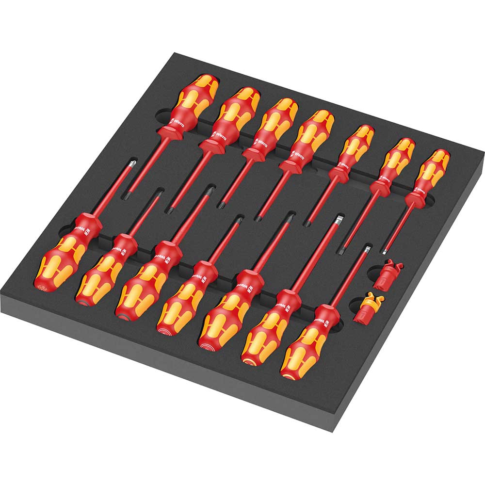 Image of Wera 9711 16 Piece VDE Screwdriver Set in Foam Insert Tray