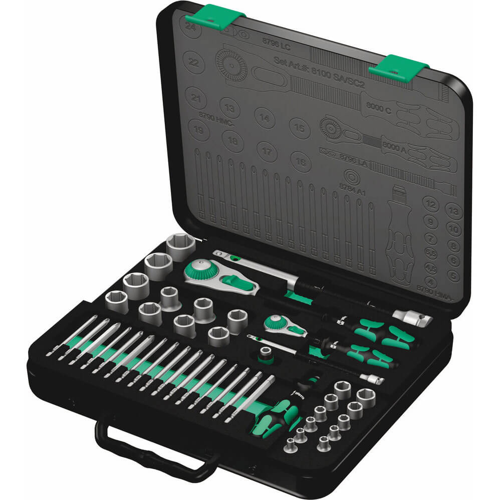 Image of Wera 8100 SA/SC2 Zyklop 43 Piece 1/4" and 1/2" Drive Ratchet Set Combination