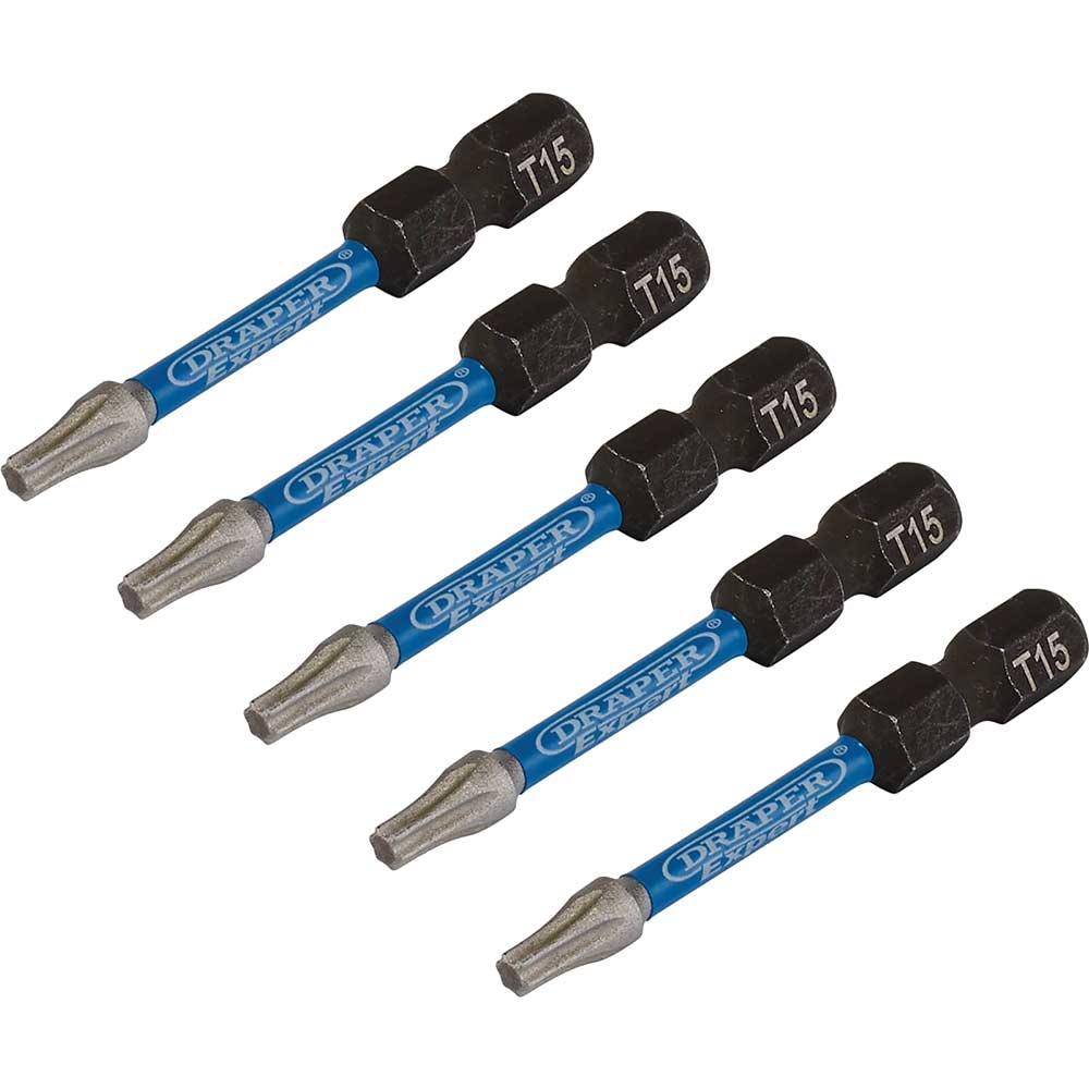 Image of Draper Expert Impact Torx Screwdriver Bits T15 50mm Pack of 5