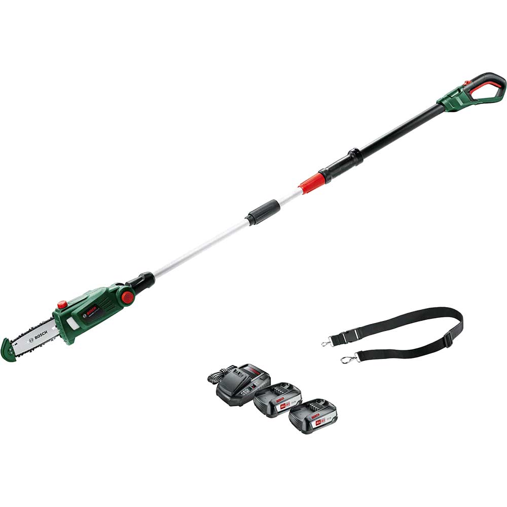 Image of Bosch UNIVERSALCHAINPOLE 18v Cordless Telescopic Pole Tree Pruner 200mm 2 x 2.5ah Li-ion Charger