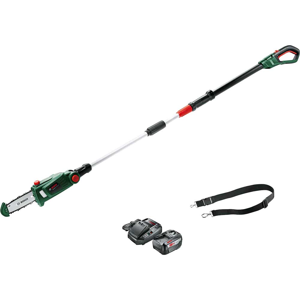 Image of Bosch UNIVERSALCHAINPOLE 18v Cordless Telescopic Pole Tree Pruner 200mm 1 x 6ah Li-ion Charger