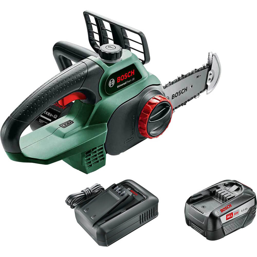 Bosch UNIVERSALCHAIN P4A 18v Cordless Chainsaw 200mm 1 x 6ah Li-ion Battery Charger