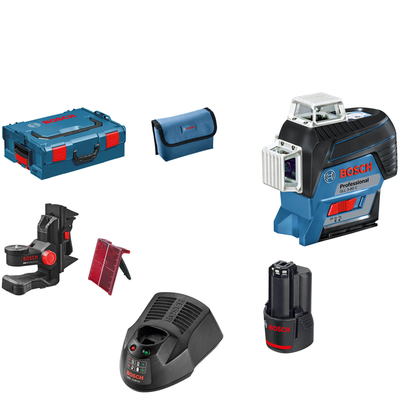 Image of Bosch GLL 3-80 C 12v Cordless Connected Line Laser Level 1 x 2ah Li-ion Charger Case