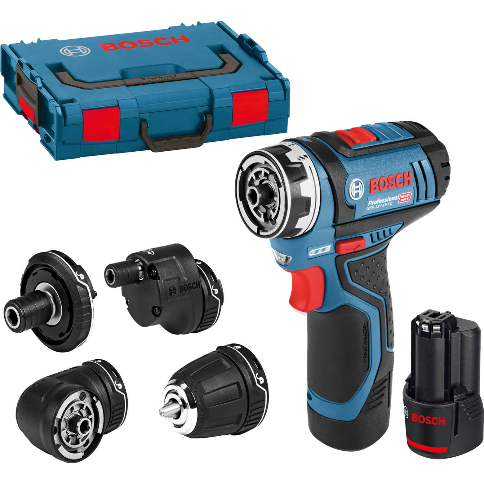 Image of Bosch GSR 12 V-15 FC Cordless Flexiclick Drill Driver 2 x 2ah Li-ion Charger Case & Accessories