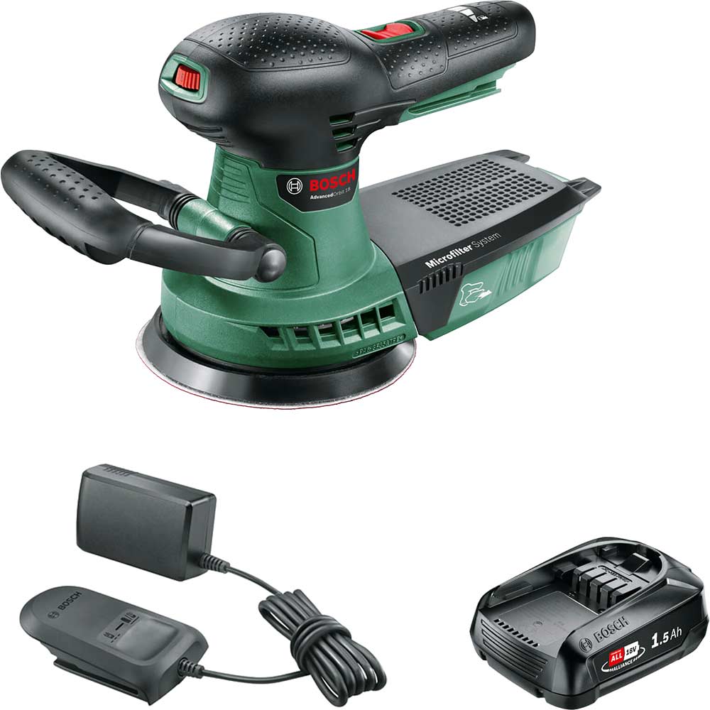 Bosch ADVANCEDORBIT P4A 18v Cordless Disc Sander 125mm 1 x 1.5ah Li-ion Charger No Case