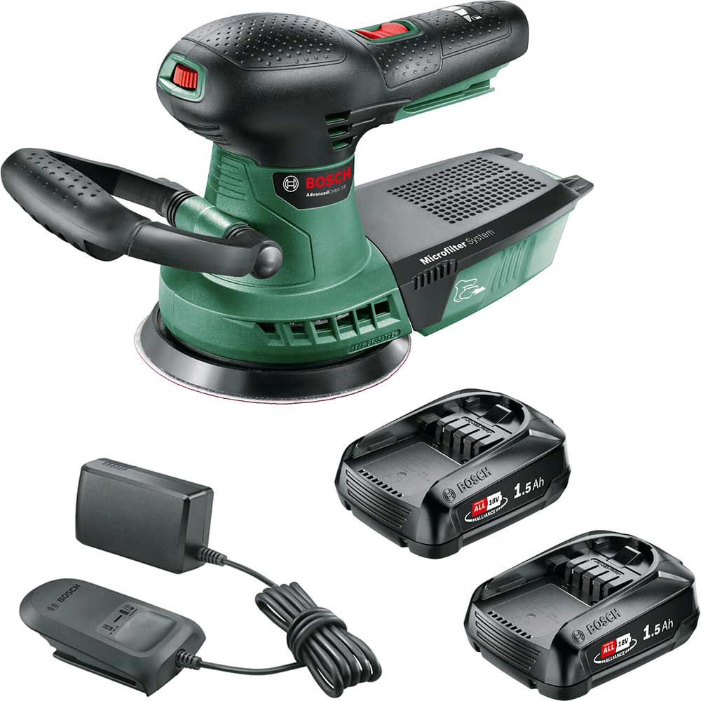 Bosch ADVANCEDORBIT P4A 18v Cordless Disc Sander 125mm 2 x 1.5ah Li-ion Charger No Case