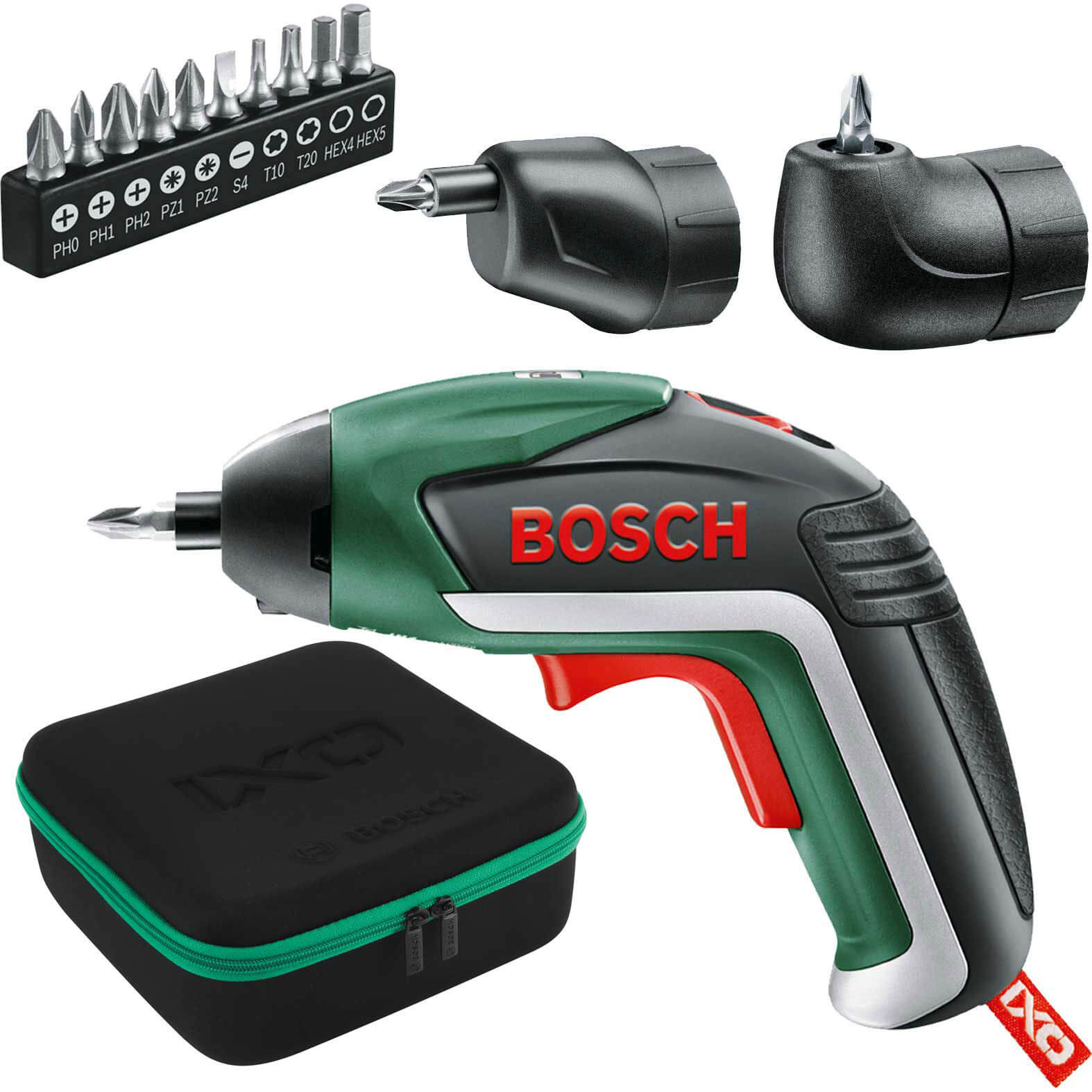 Image of Bosch IXO V 3.6v Cordless Screwdriver and Offset Angle Adaptor 1 x 1.5ah Integrated Li-ion Charger Case