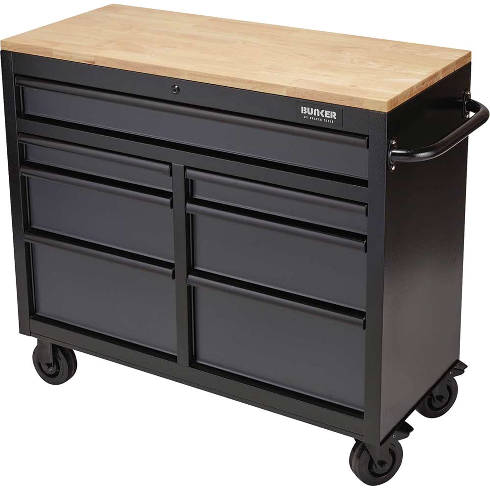 Image of Draper Bunker 7 Drawer Workbench Tool Roller Cabinet Black / Grey