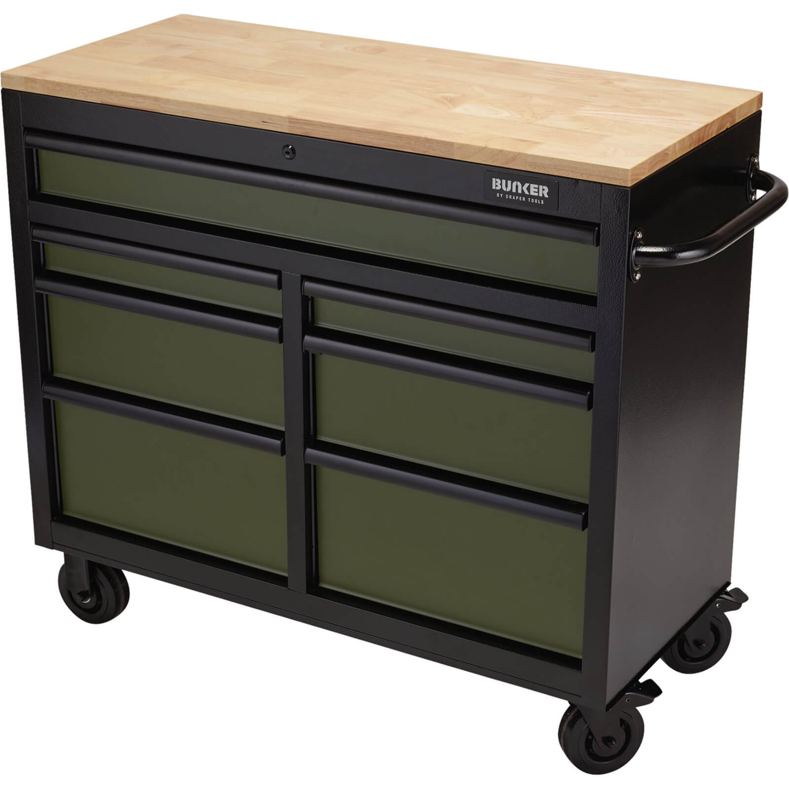 Image of Draper Bunker 7 Drawer Workbench Tool Roller Cabinet Black / Green