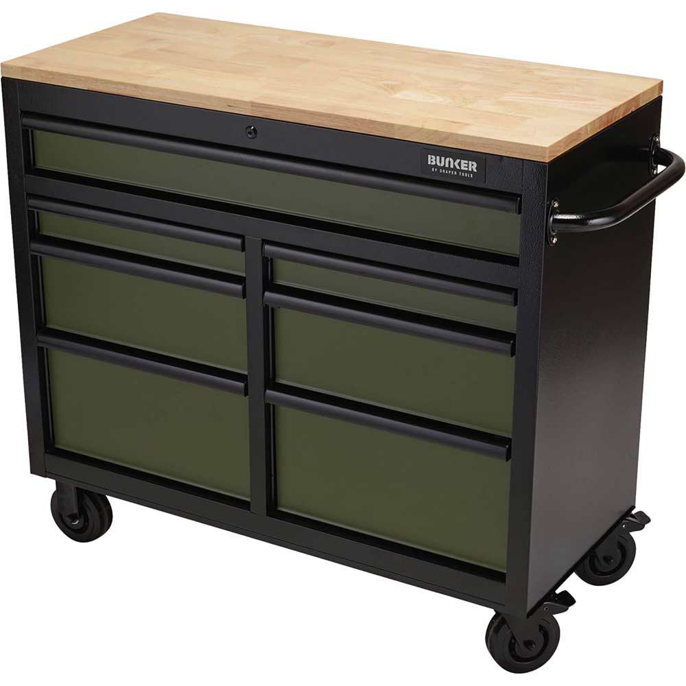 Bunker 7 Drawer Workbench Tool Roller Cabinet Black / Green