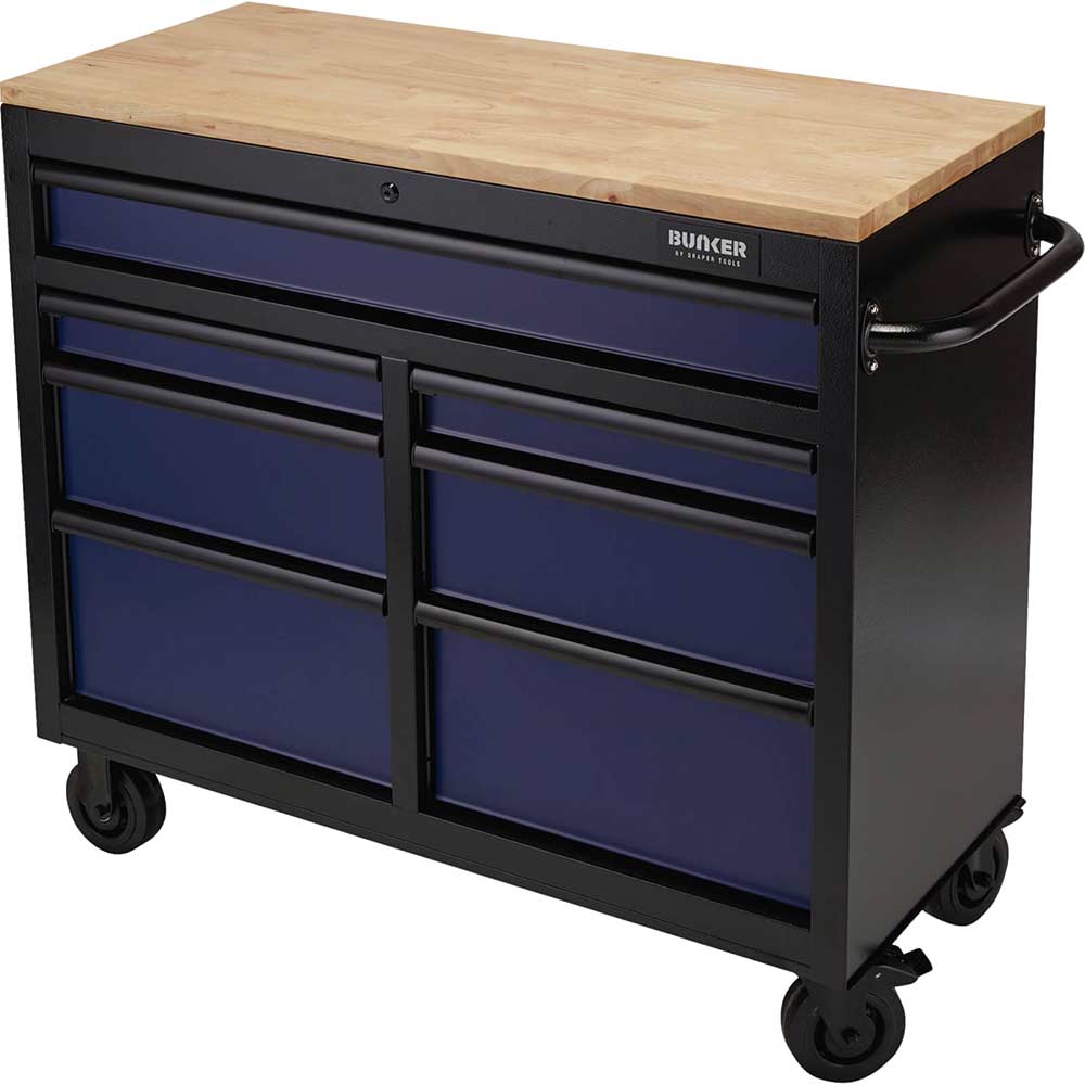 Bunker 7 Drawer Workbench Tool Roller Cabinet Black / Blue