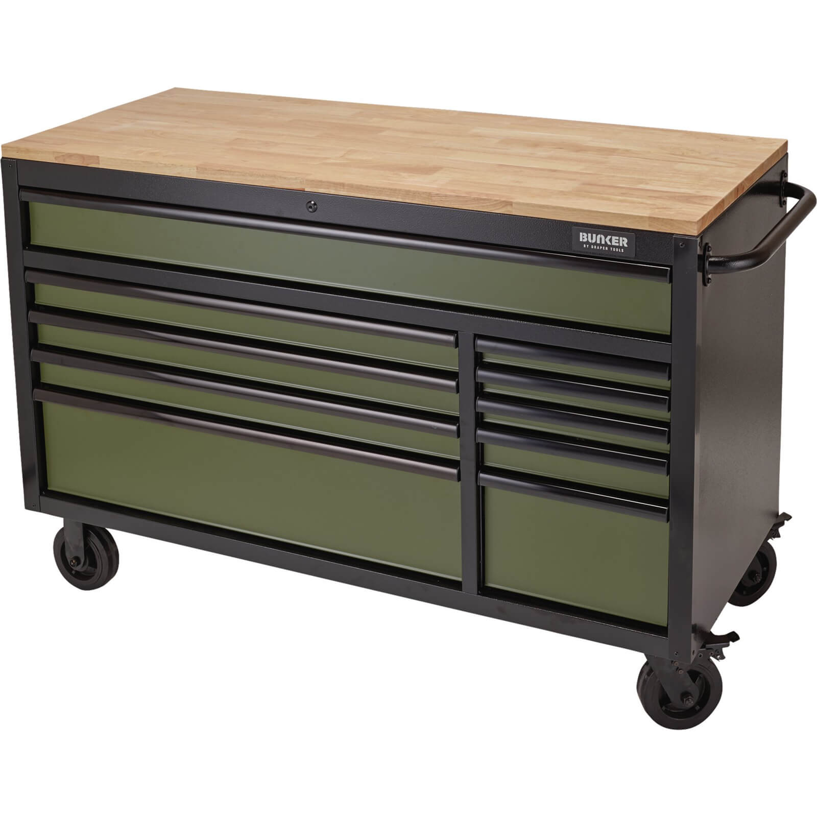 Image of Draper Bunker 10 Drawer Workbench Tool Roller Cabinet Black / Green