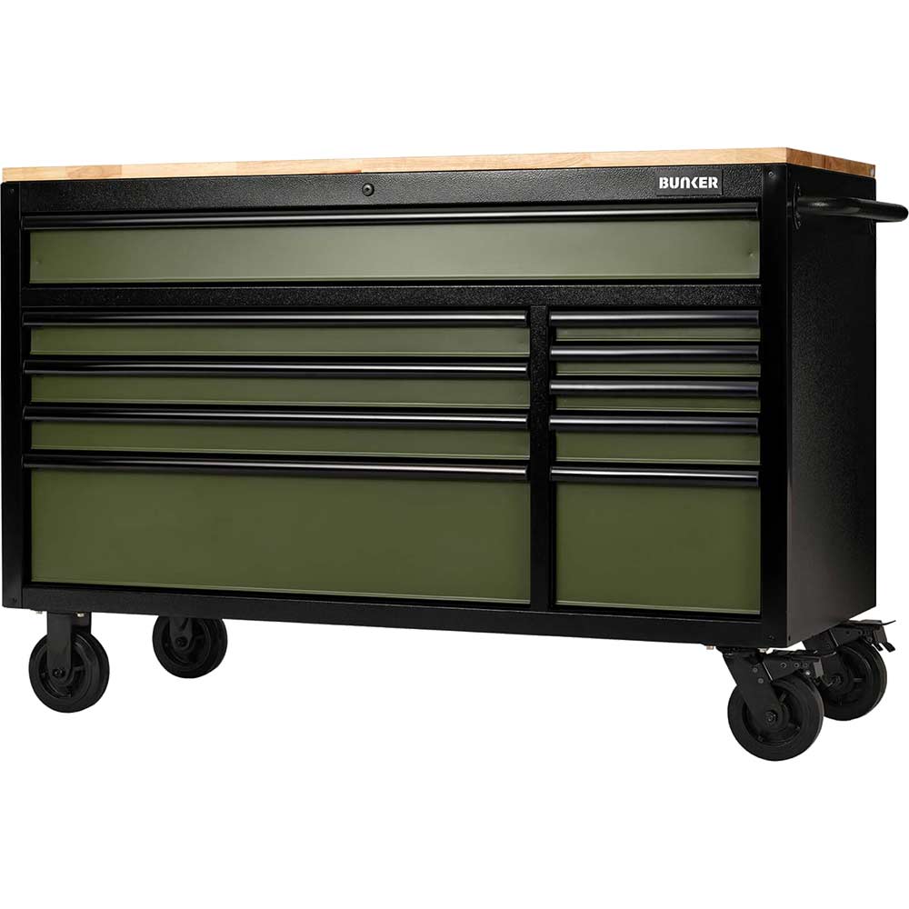 Image of Draper Bunker 10 Drawer Workbench Tool Roller Cabinet Black / Green