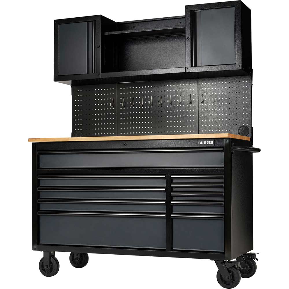 Image of Draper Bunker 10 Drawer Tool Roller Cabinet Workstation Black / Grey