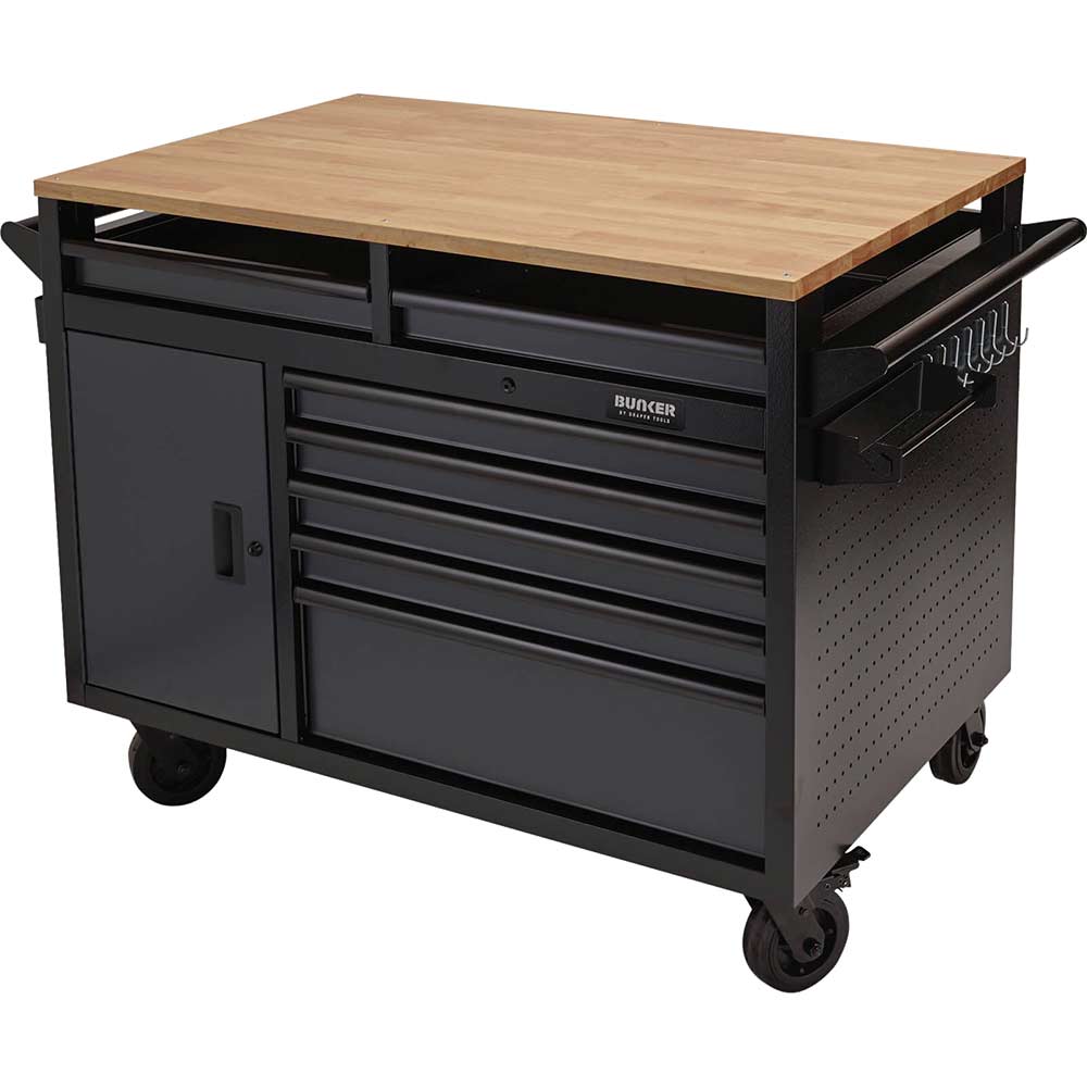 Image of Draper Bunker 14 Drawer Multi Functional Workbench Tool Roller Cabinet Black / Grey