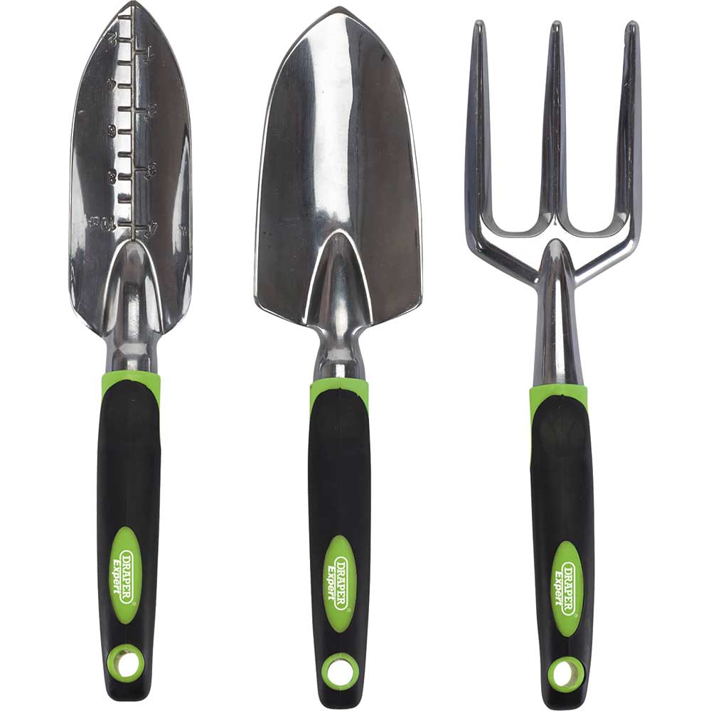 Image of Draper Expert 3 Piece Aluminium Garden Hand Fork and Trowel Set