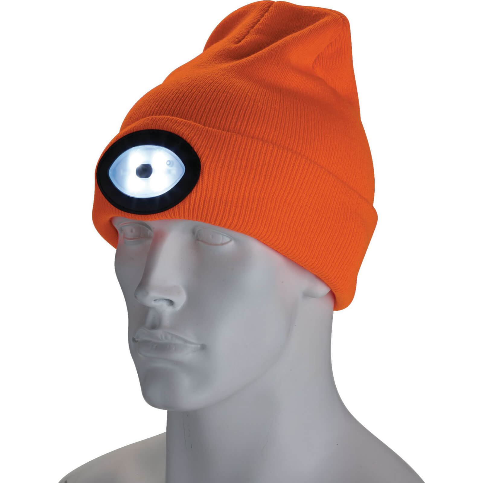 Image of Draper Beanie Hat and USB Rechargeable LED Headlight Orange One Size