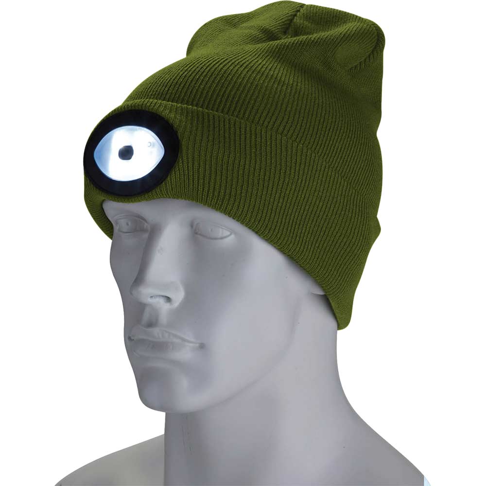 Image of Draper Beanie Hat and USB Rechargeable LED Headlight Green One Size