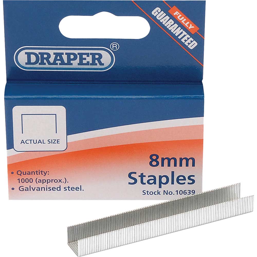Draper Steel Staples for 10637 Hand Tacker 8mm Pack of 1000