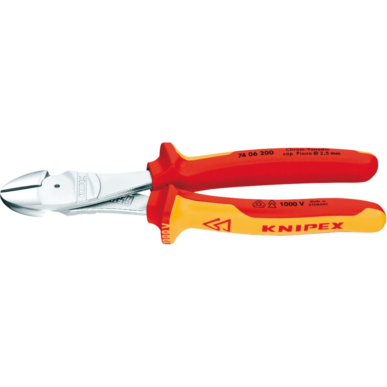 Image of Knipex VDE Insulated High Leverage Diagonal Side Cutters 200mm