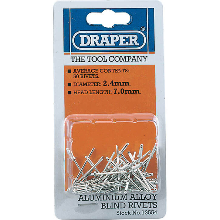Image of Draper Aluminium Pop Rivets 2.4mm 7mm Pack of 50