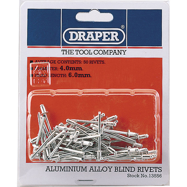 Image of Draper Aluminium Pop Rivets 4mm 5.6mm Pack of 50