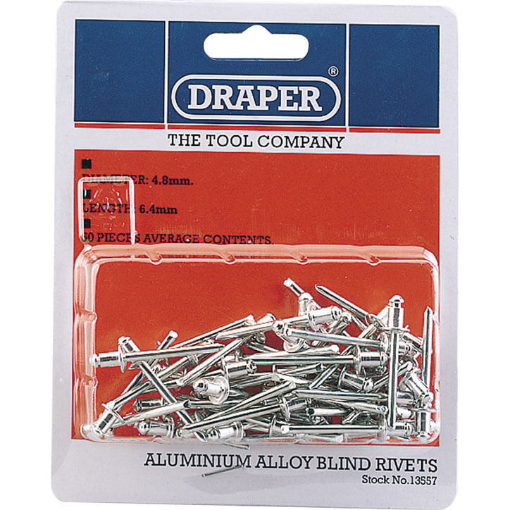 Image of Draper Aluminium Pop Rivets 4.8mm 5.8mm Pack of 50