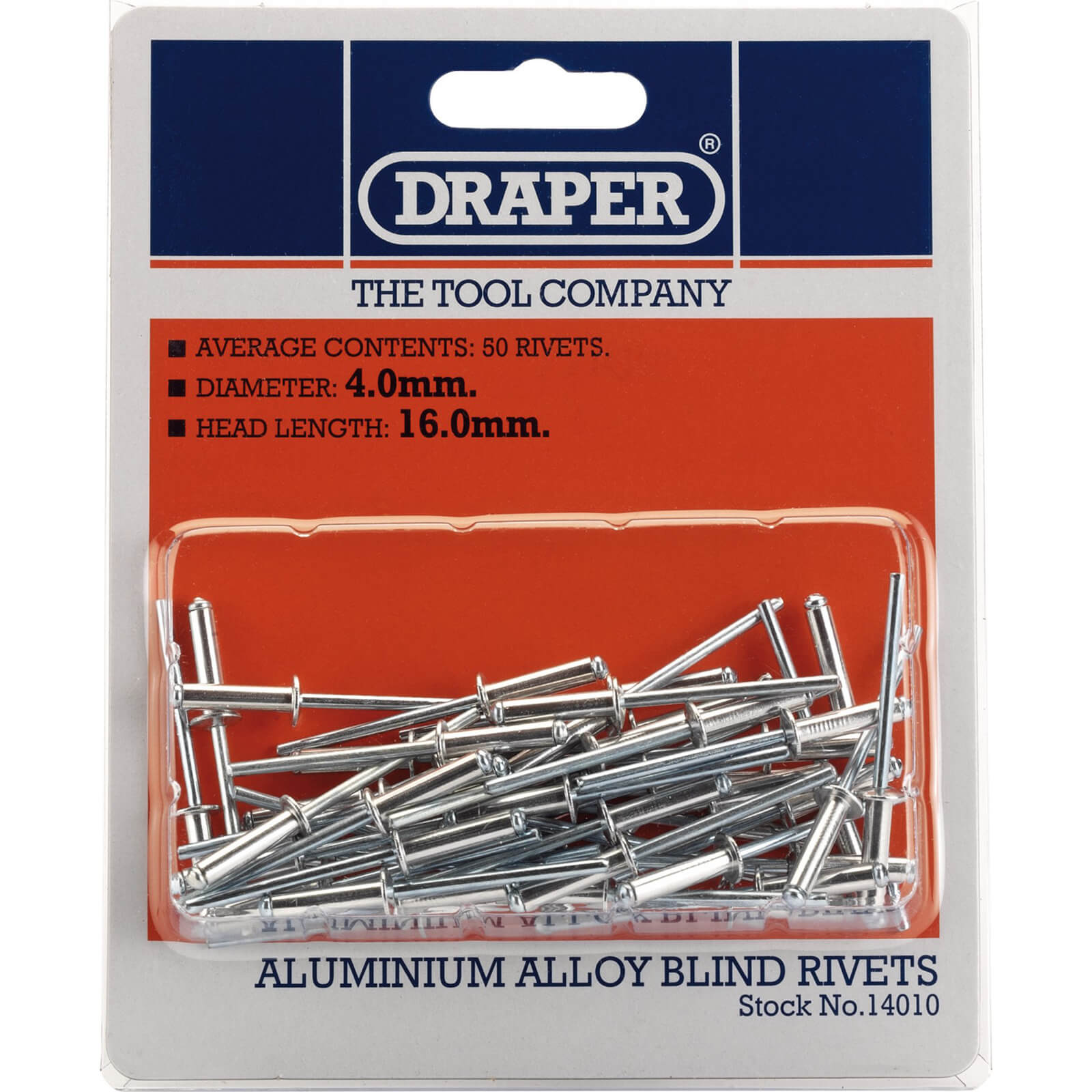 Image of Draper Aluminium Pop Rivets 4mm 15.8mm Pack of 50