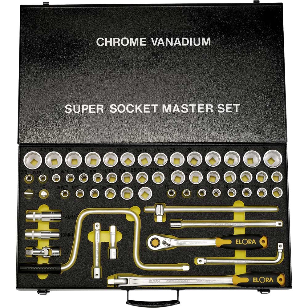 Image of Elora 58 Piece 1/2" Drive Bi Hex Socket Set Metric and Imperial Whitworth / AF 1/2"