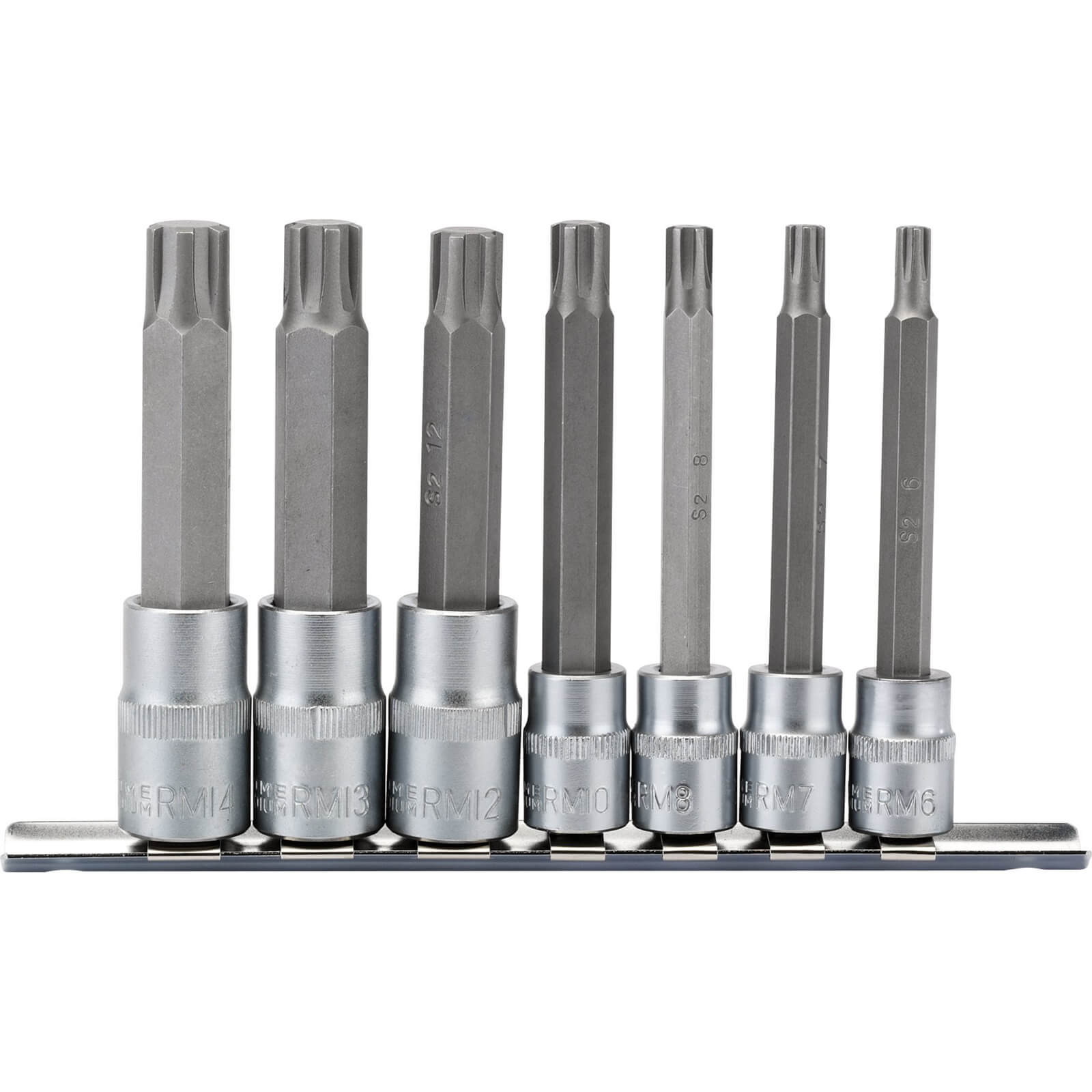 Image of Draper 7 Piece 3/8" and 1/2" Drive Ribe Socket and Bit Set Combination 100mm