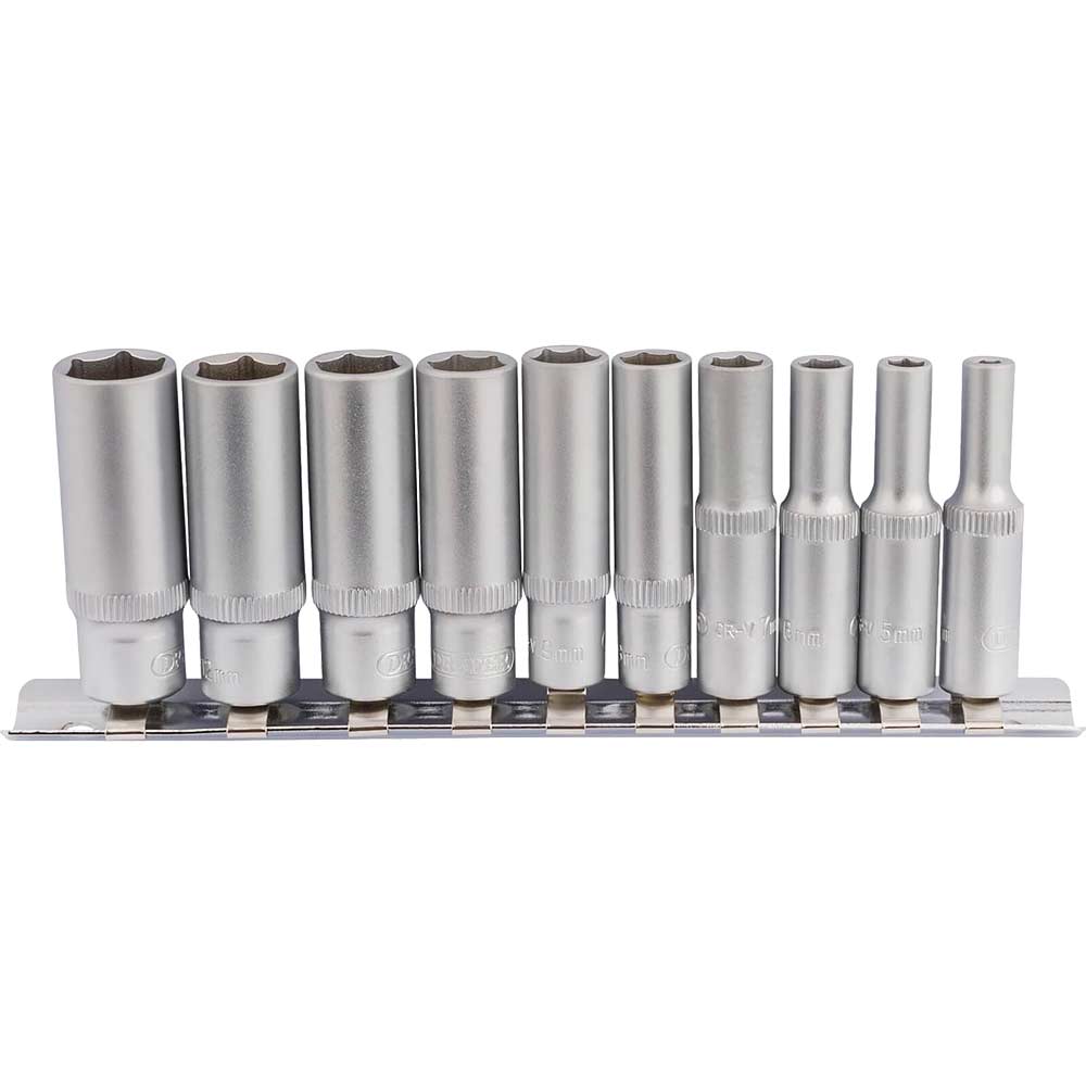 Draper 10 Piece 1/4" Drive Deep Hex Socket Set Metric on Rail 1/4