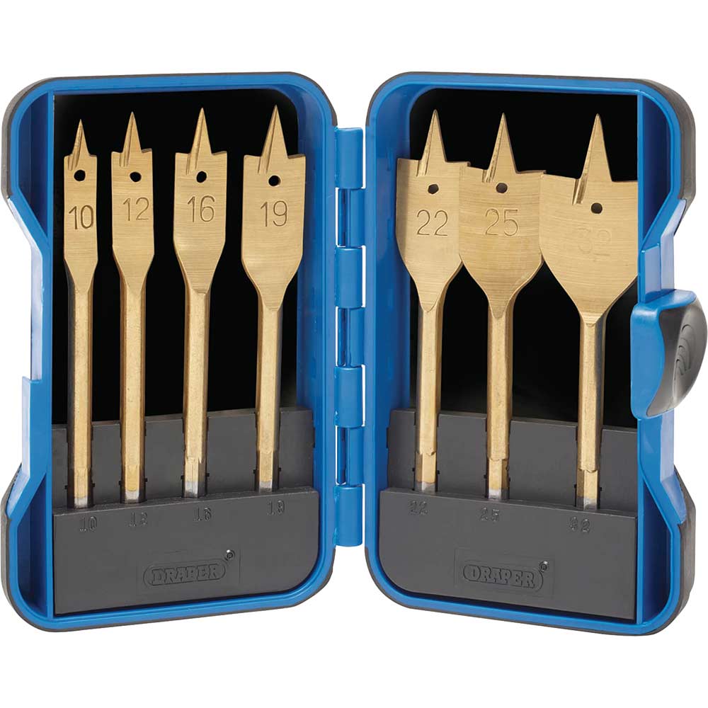 Image of Draper 7 Piece TiN Coated Flat Wood Drill Bit Set