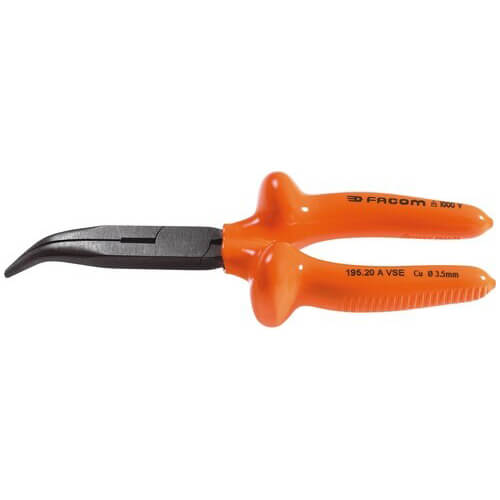 Facom VSE Series Insulated Bent Half Round Nose Pliers 200mm