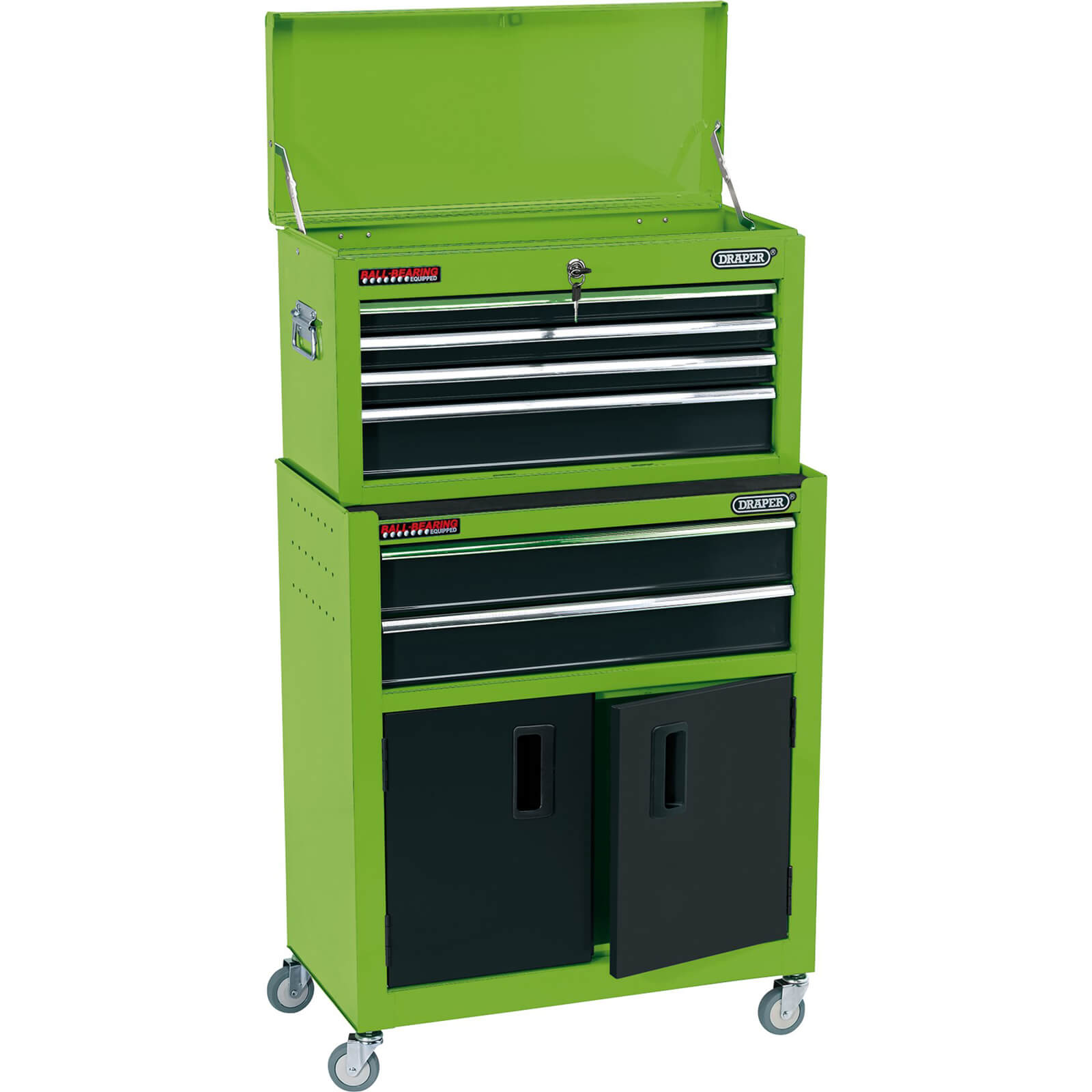 Image of Draper 6 Drawer Roller Cabinet and Tool Chest Combination Green