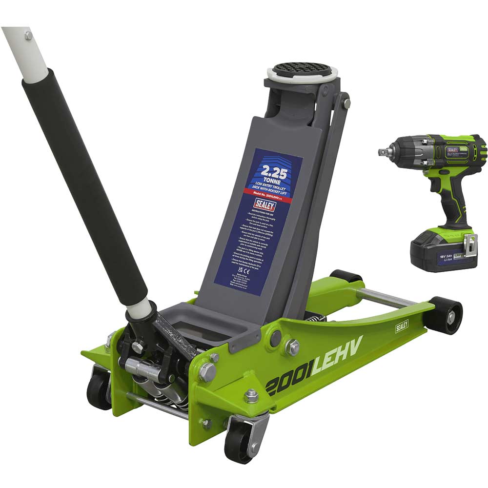 Sealey 2.2 Tonne Trolley Jack and 18v Cordless Impact Wrench Combo Kit Green