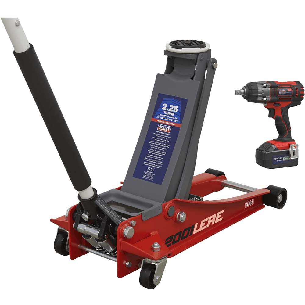 Sealey 2.2 Tonne Trolley Jack and 18v Cordless Impact Wrench Combo Kit Red