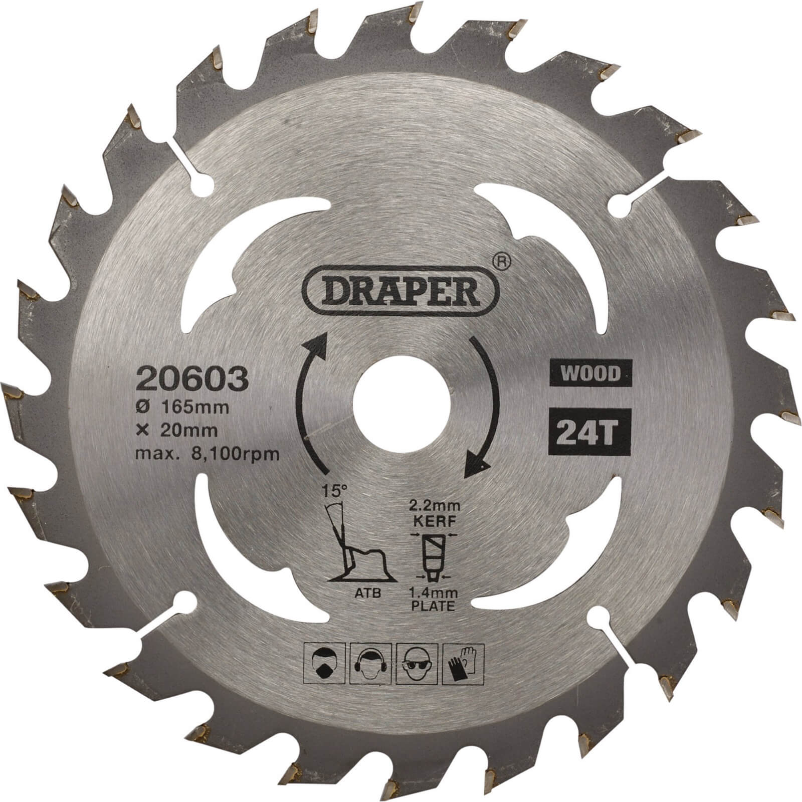 Image of Draper TCT Wood Cutting Circular Saw Blade 165mm 24T 20mm
