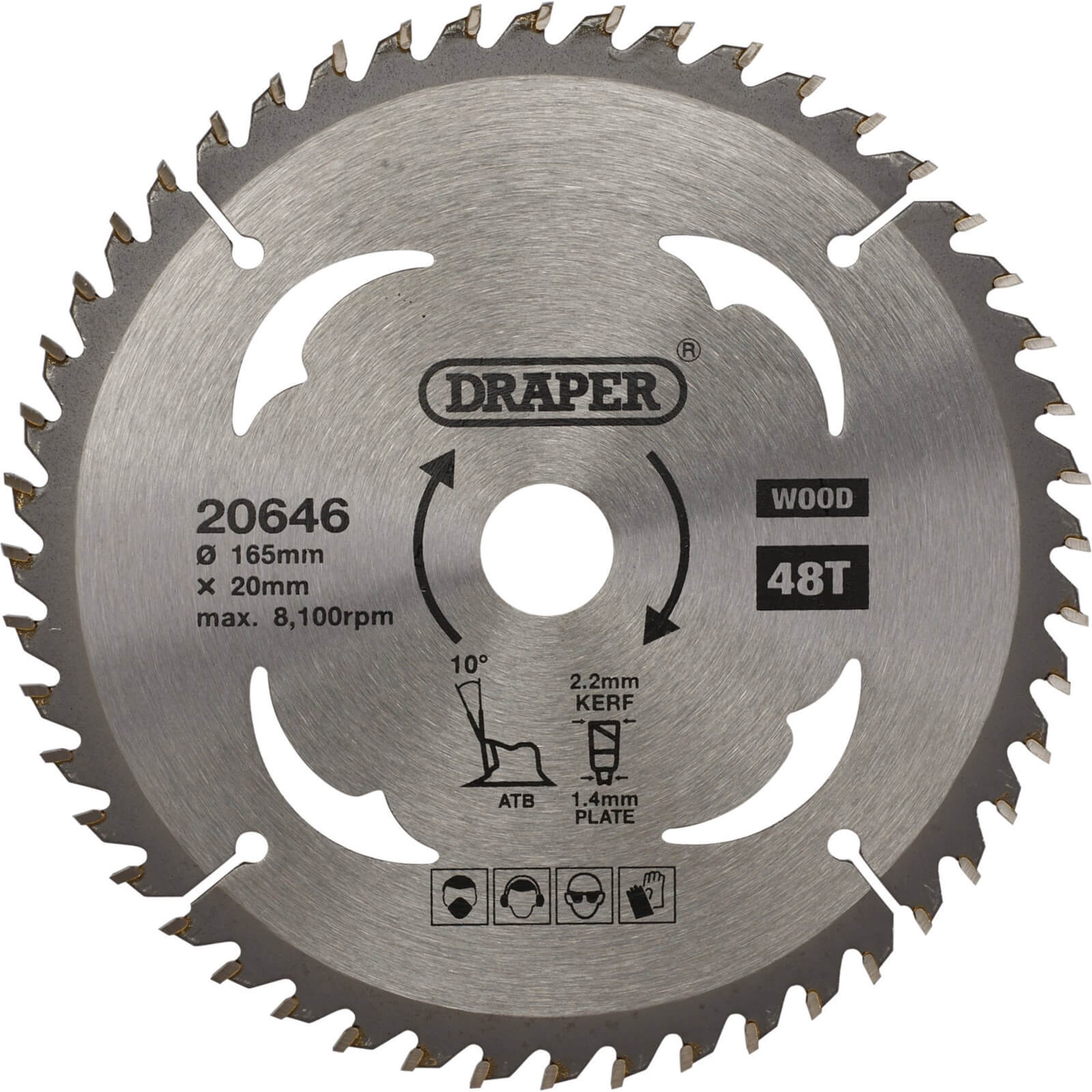 Image of Draper TCT Wood Cutting Circular Saw Blade 165mm 48T 20mm